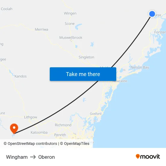 Wingham to Oberon map