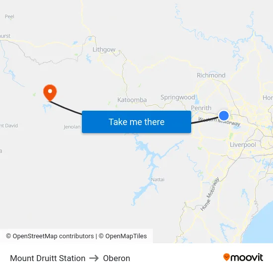 Mount Druitt Station to Oberon map