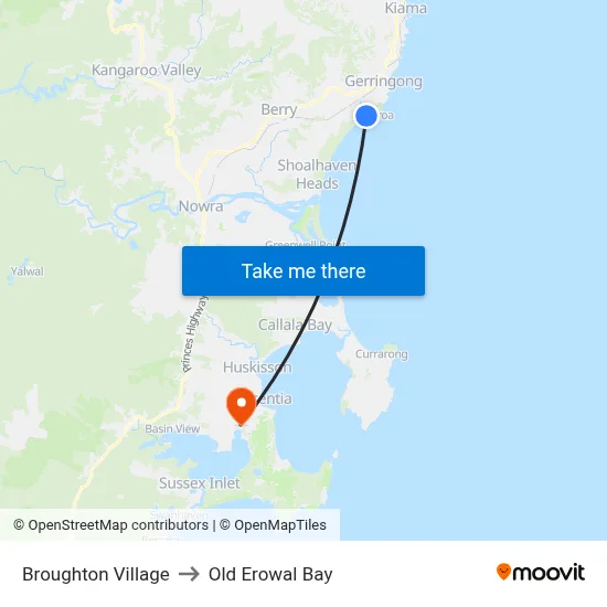 Broughton Village to Old Erowal Bay map