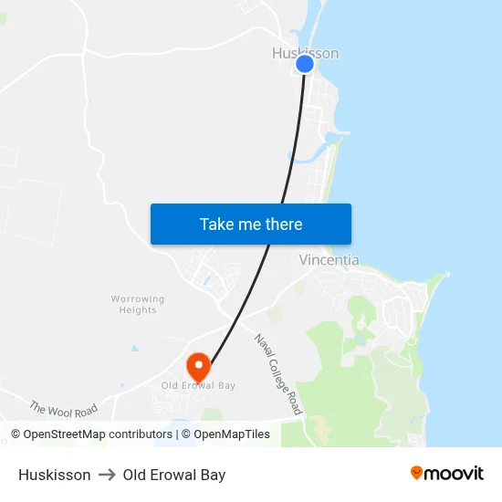 Huskisson to Old Erowal Bay map