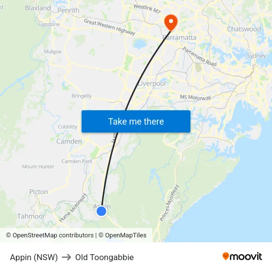 Appin (NSW) to Old Toongabbie map