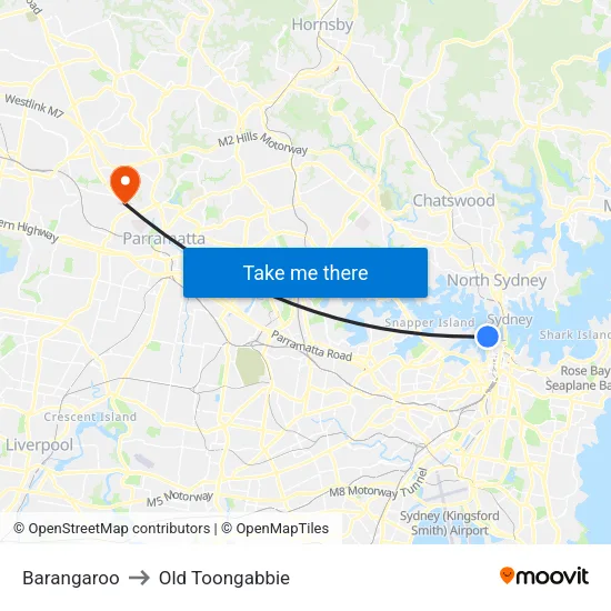 Barangaroo to Old Toongabbie map