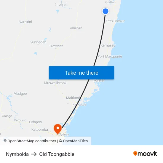 Nymboida to Old Toongabbie map