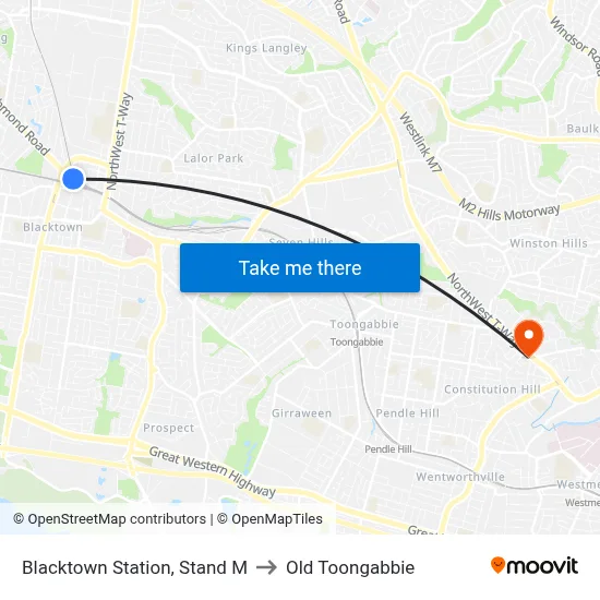 Blacktown Station, Stand M to Old Toongabbie map