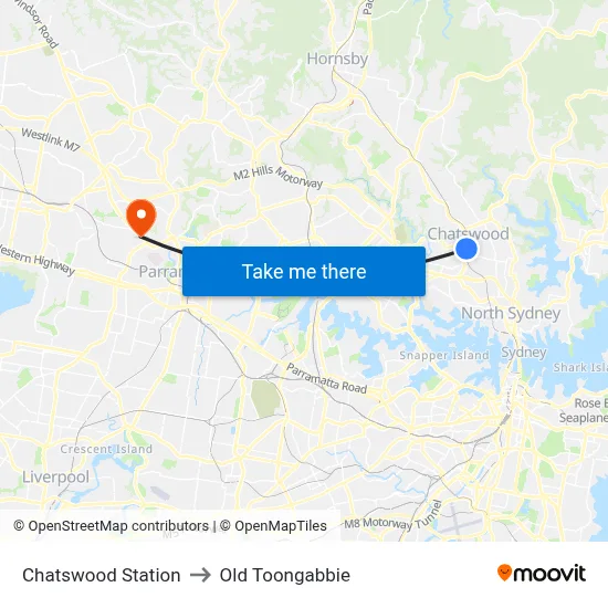 Chatswood Station to Old Toongabbie map