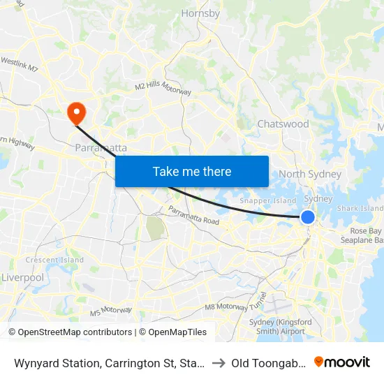 Wynyard Station, Carrington St, Stand B to Old Toongabbie map
