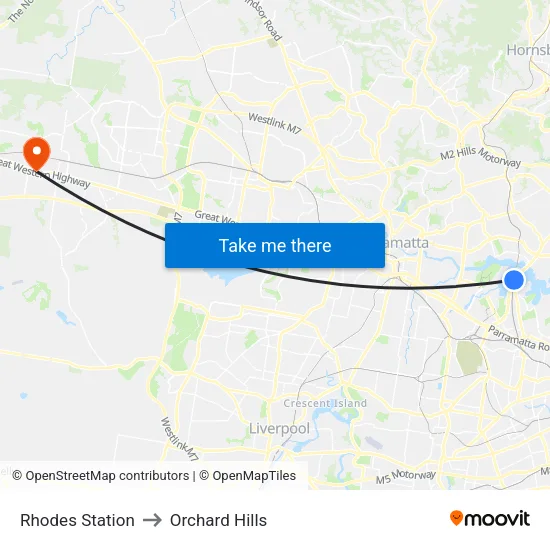 Rhodes Station to Orchard Hills map