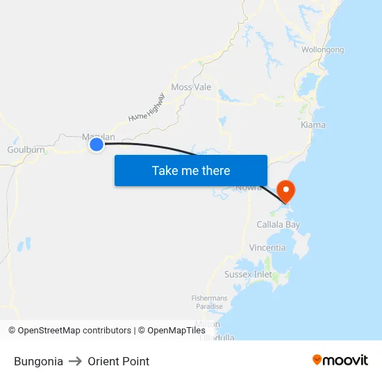Bungonia to Orient Point map