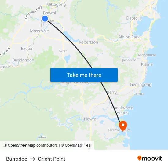 Burradoo to Orient Point map