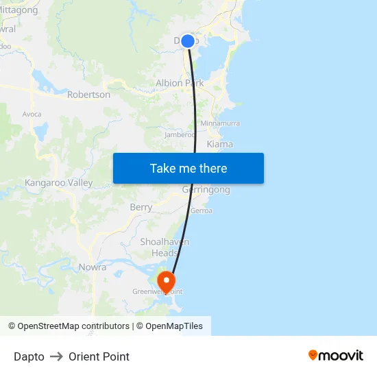 Dapto to Orient Point map