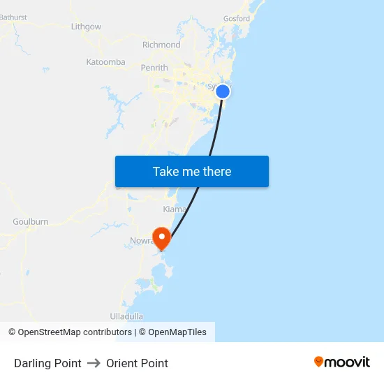 Darling Point to Orient Point map