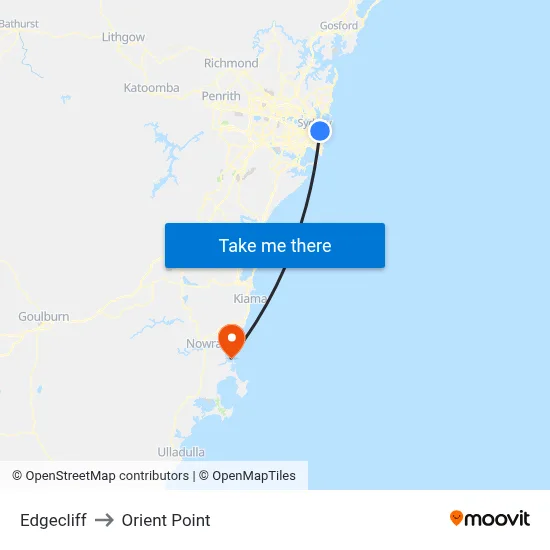 Edgecliff to Orient Point map