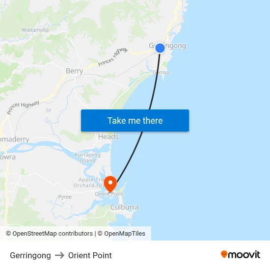 Gerringong to Orient Point map