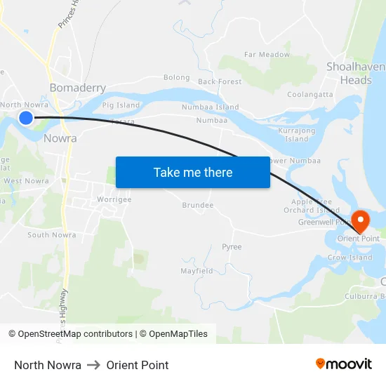 North Nowra to Orient Point map