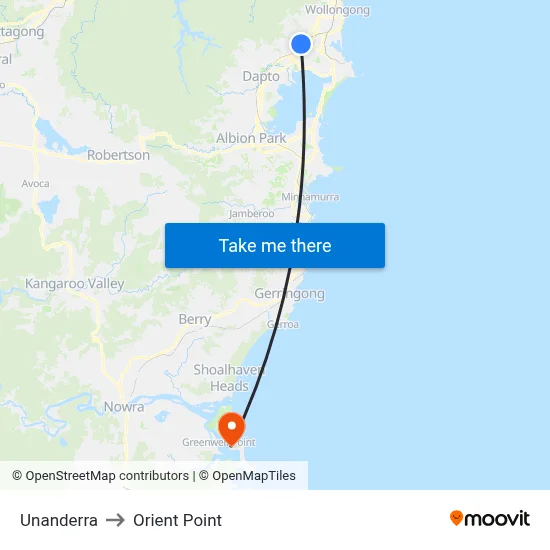 Unanderra to Orient Point map