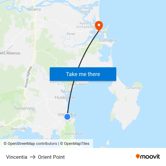 Vincentia to Orient Point map