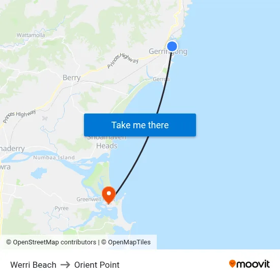 Werri Beach to Orient Point map