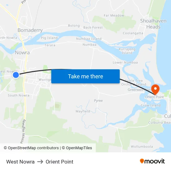 West Nowra to Orient Point map