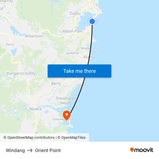 Windang to Orient Point map
