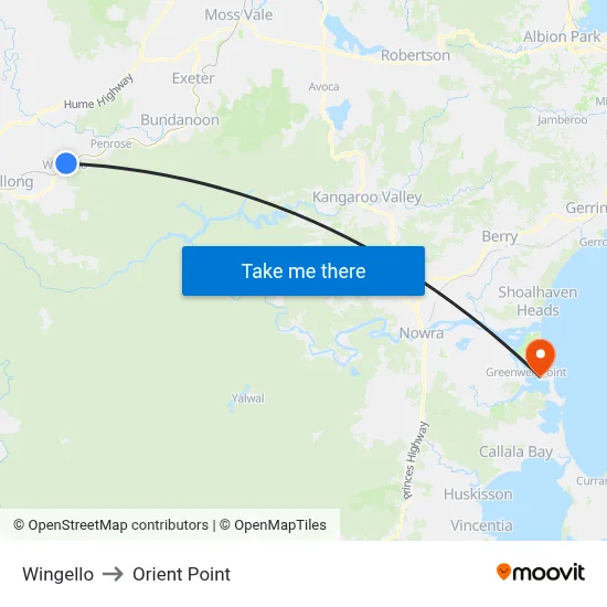 Wingello to Orient Point map