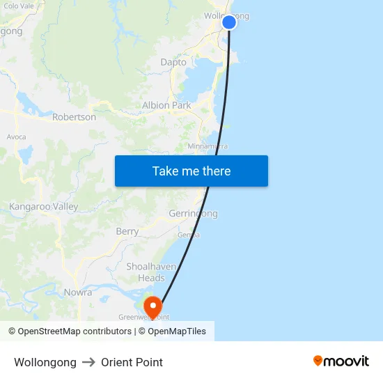 Wollongong to Orient Point map