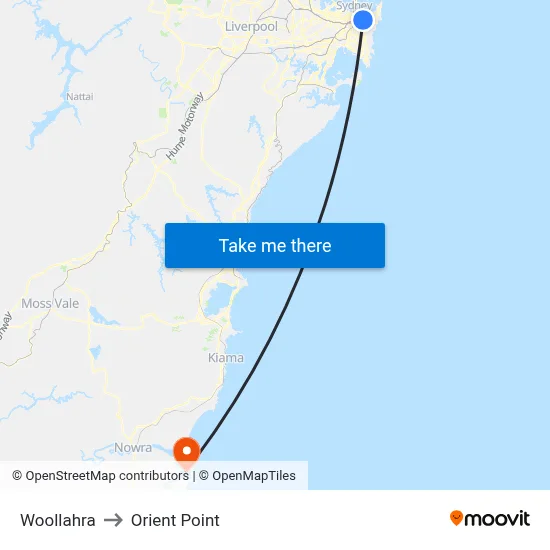 Woollahra to Orient Point map