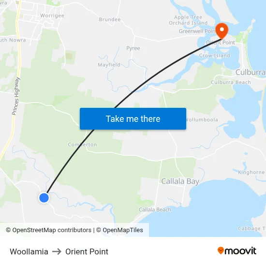 Woollamia to Orient Point map