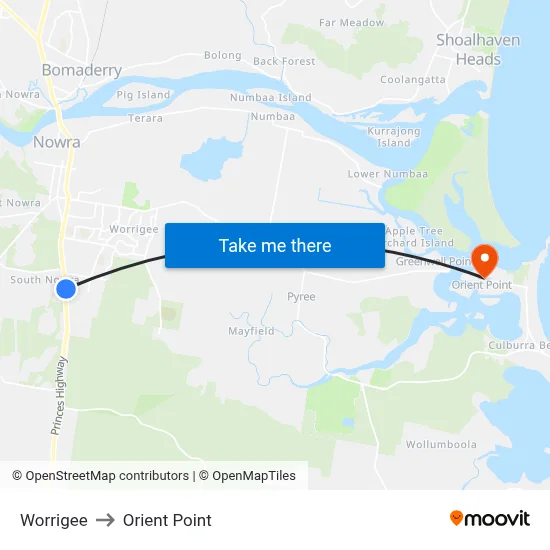 Worrigee to Orient Point map