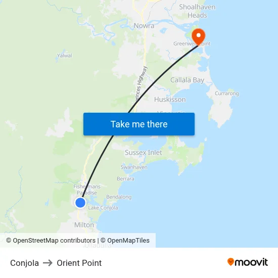 Conjola to Orient Point map