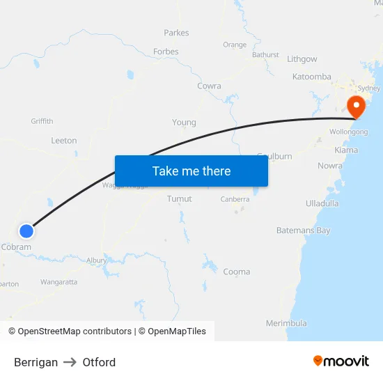 Berrigan to Otford map