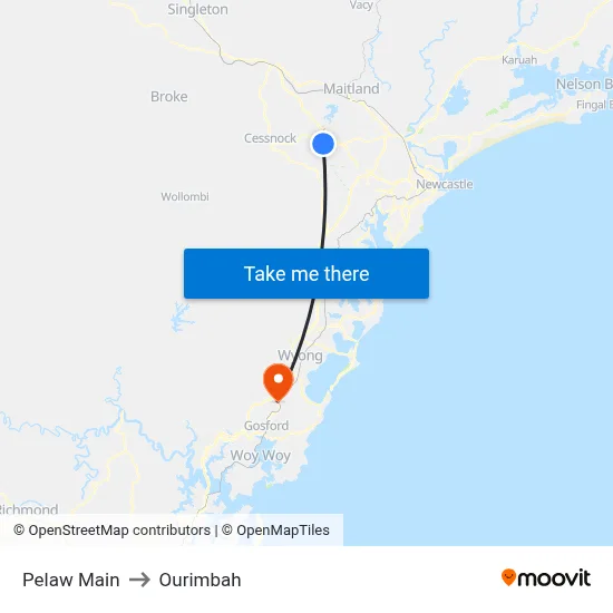 Pelaw Main to Ourimbah map