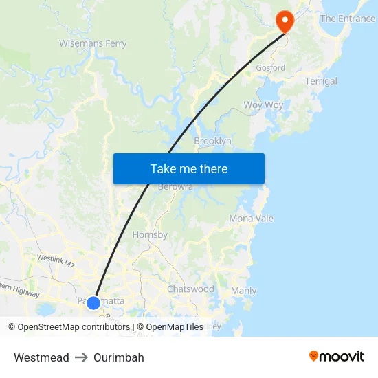 Westmead to Ourimbah map
