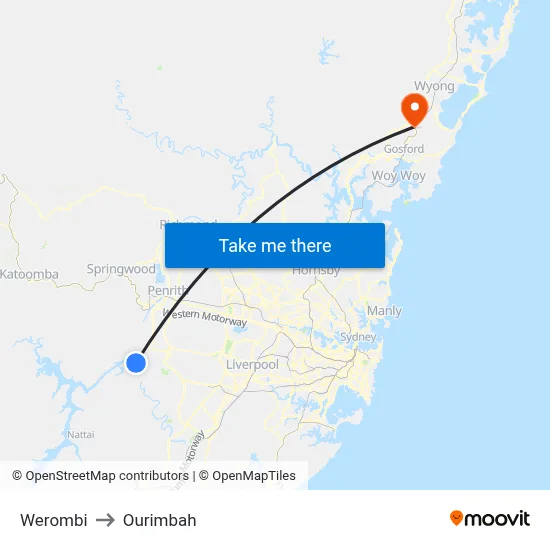 Werombi to Ourimbah map