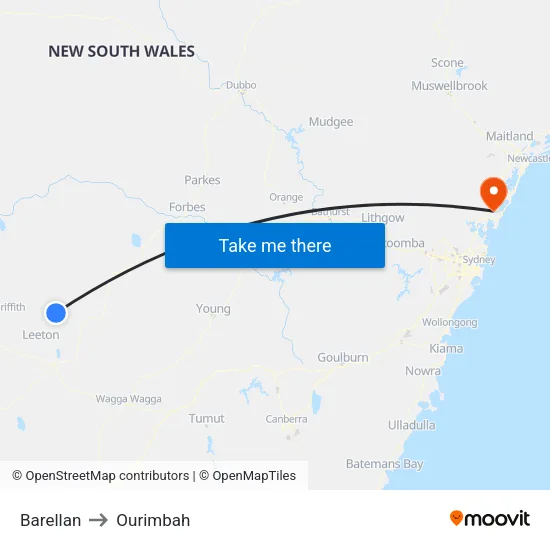Barellan to Ourimbah map
