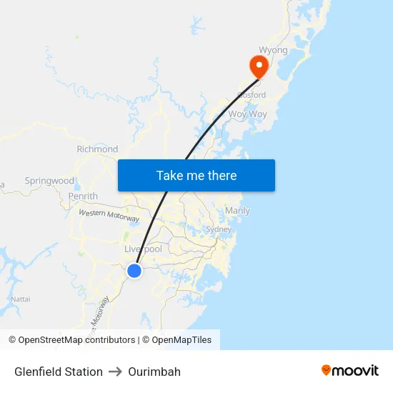 Glenfield Station to Ourimbah map