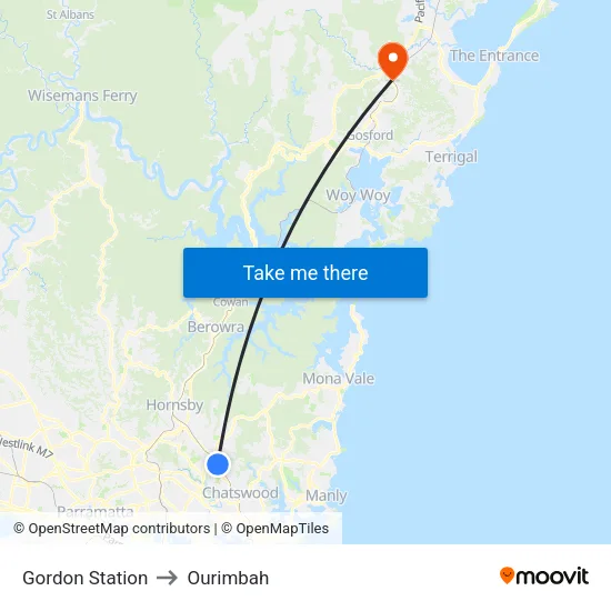 Gordon Station to Ourimbah map