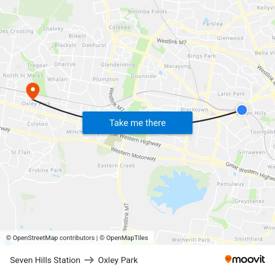 Seven Hills Station to Oxley Park map