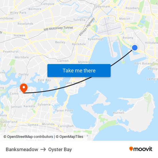 Banksmeadow to Oyster Bay map