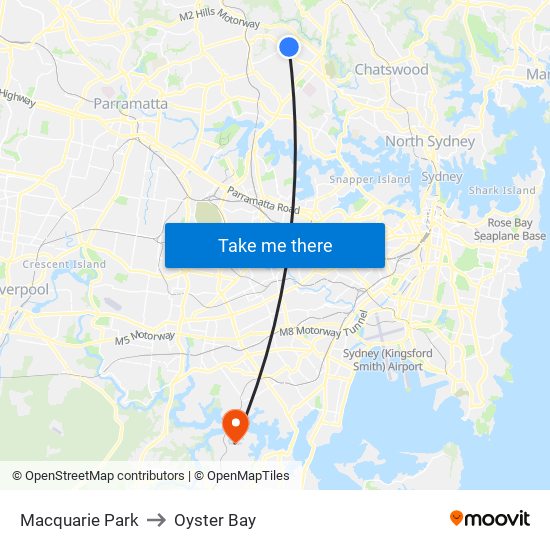 Macquarie Park to Oyster Bay map