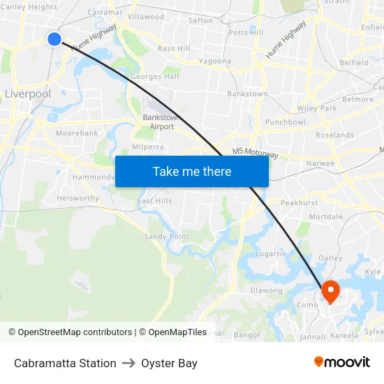 Cabramatta Station to Oyster Bay map