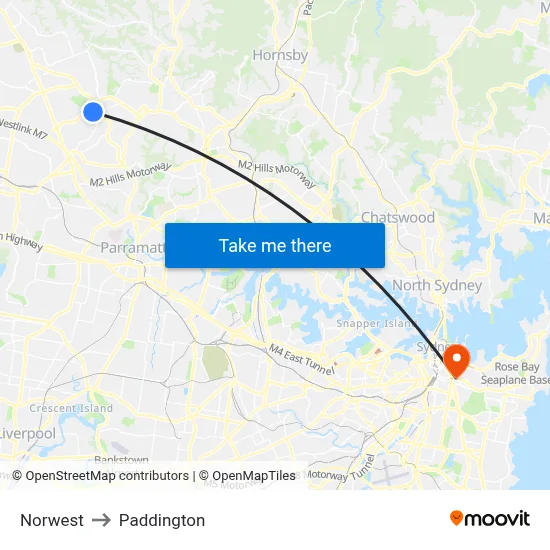 Norwest to Paddington map