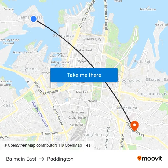 Balmain East to Paddington map