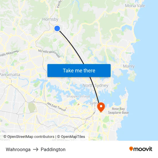 Wahroonga to Paddington map