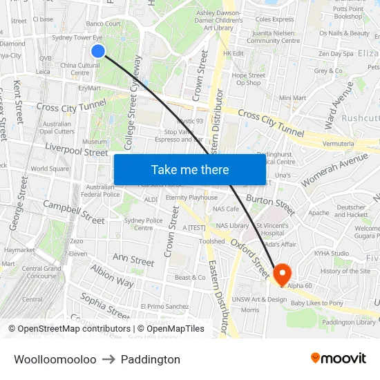 Woolloomooloo to Paddington map