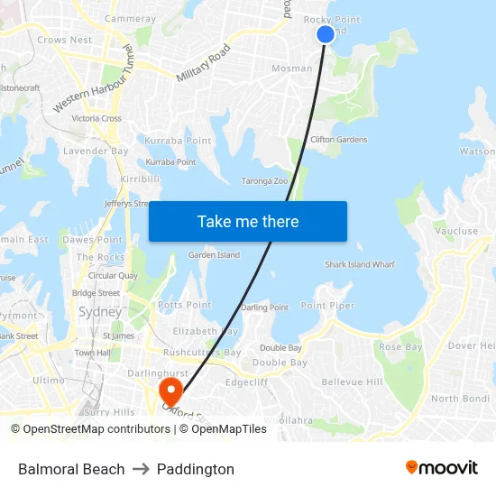 Balmoral Beach to Paddington map