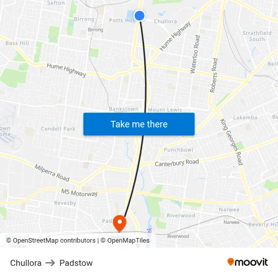 Chullora to Padstow map