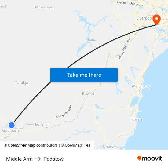 Middle Arm to Padstow map