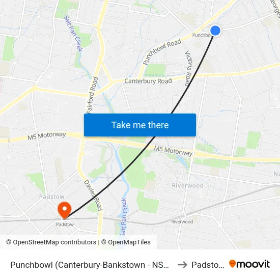 Punchbowl (Canterbury-Bankstown - NSW) to Padstow map