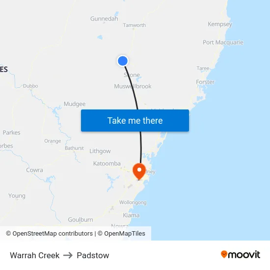 Warrah Creek to Padstow map