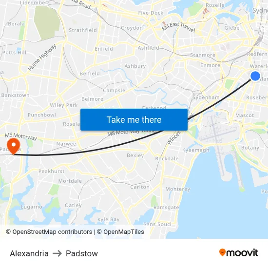 Alexandria to Padstow map